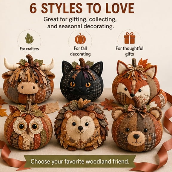 DIY Animal Pumpkin Sewing Kit, Harvest Fabric Craft Set, Autumn Thanksgiving Decor, Handmade Gift, Cute Woodland Friends, Pre-Cut Patchwork, Halloween Seasonal Ornament,Owl