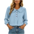thumbnail image 2 of IUYRTFE Women's Ruffle Peter Pan Collar Blouse Long Sleeve Half Button Front Casual Loose Fit Top, 2 of 5