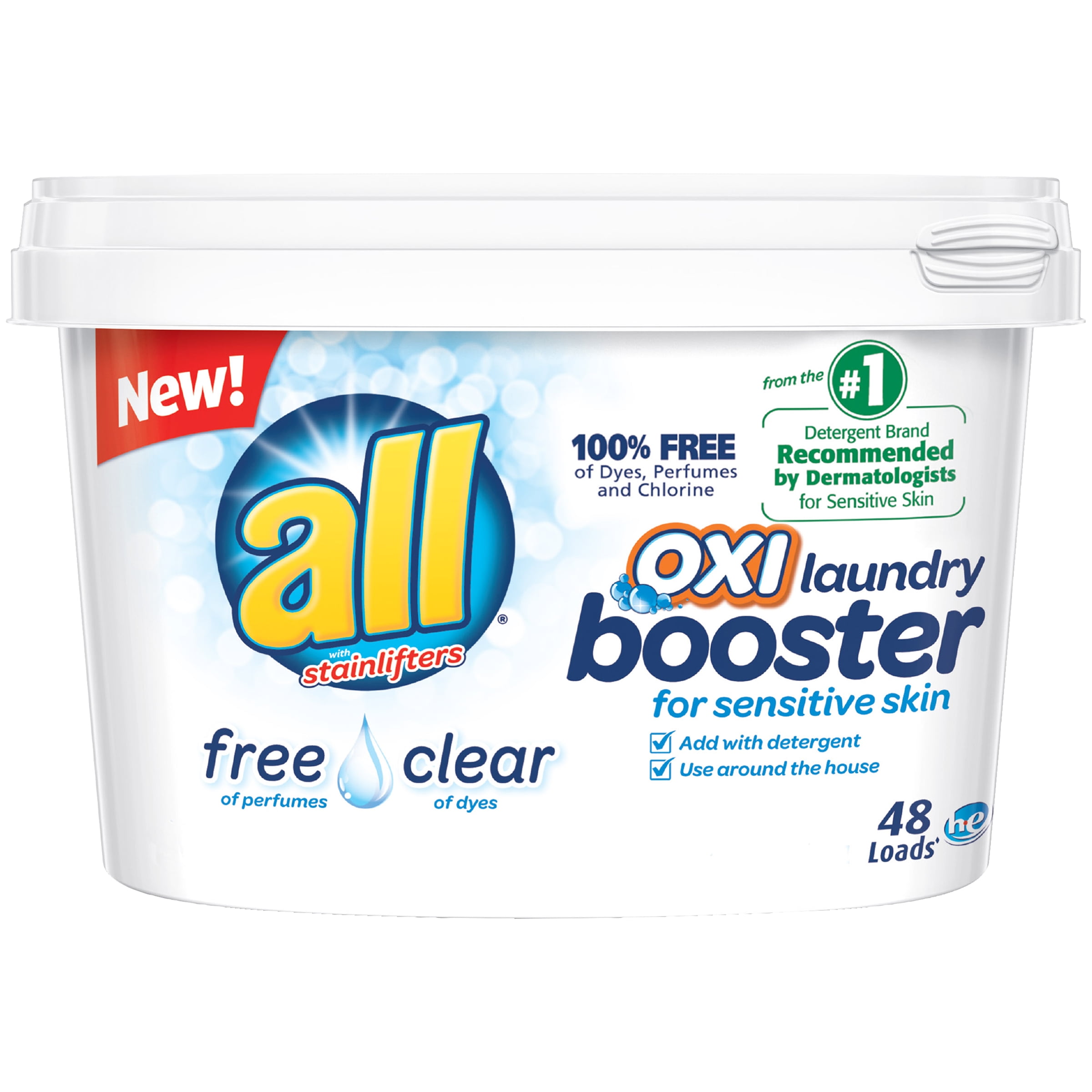 all OXI Laundry Booster for Sensitive Skin, Free Clear, 52 Ounces, 48
