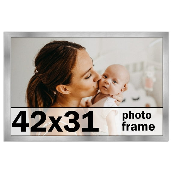 42x31 Frame Silver Stainless Steel Solid Wood Picture Frame | 0.75 Inch Moulding Width | Includes