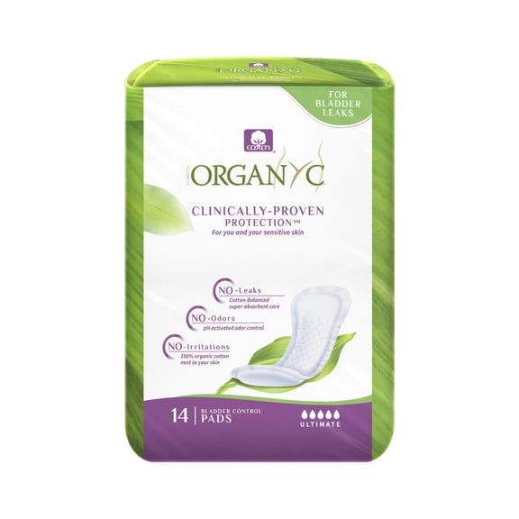 Organyc – 100% Organic Cotton Light Incontinence Pads for Bladder Leaks, FSA/HSA Eligible, Ultimate Flow, 14 Count
