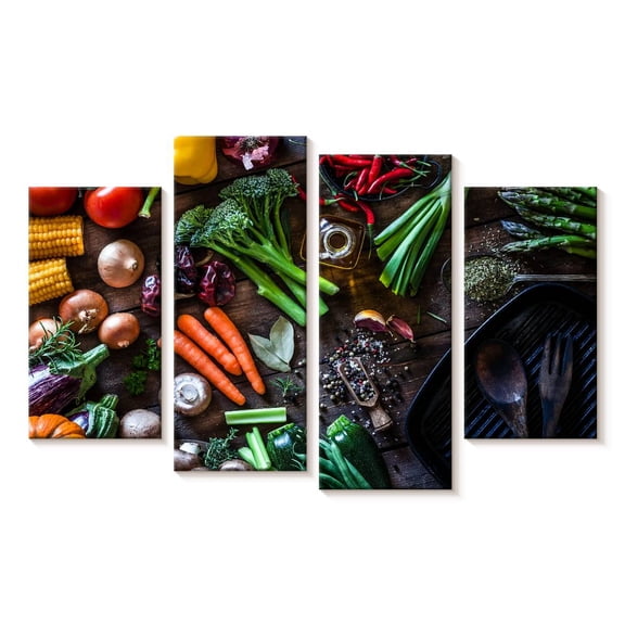 Elephant Stock Vegetable Stir Fry Cooking Wall Art - Horizontal Multi Panel Canvas - Kitchen Wall Decor - Food And Drink Multi Panel - Green And Brown Decor - 24" x 14"