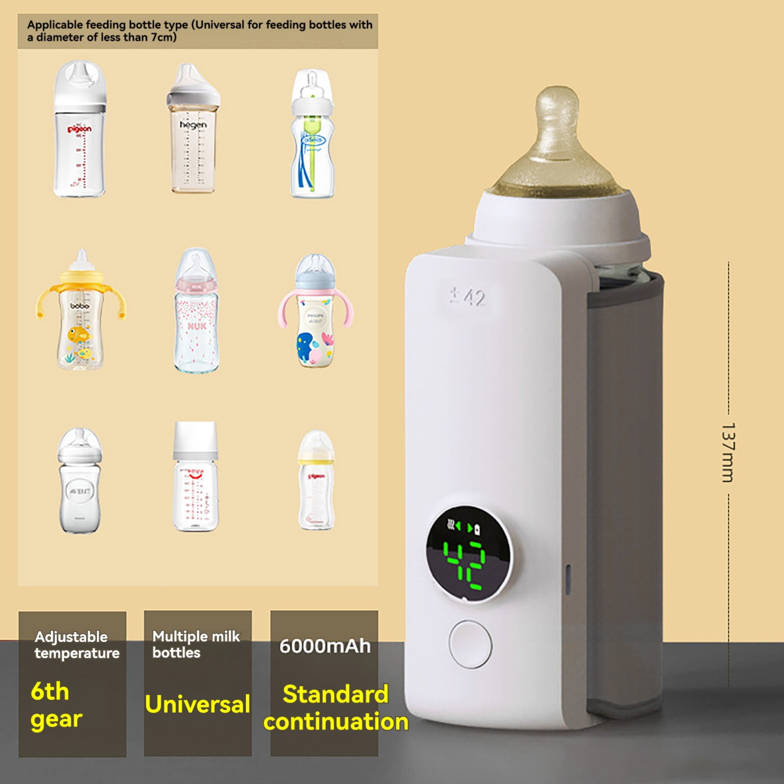 Aoyunhp Portable Bottle Warmer,Travel-Friendly,Fast-Heating,Rechargable,Baby Bottle Warmer,Comfortable Feeding Bottle Warmer On The Go,Precise Temperature,Bottle Warmer for Breastmilk 2.17"X5.71"