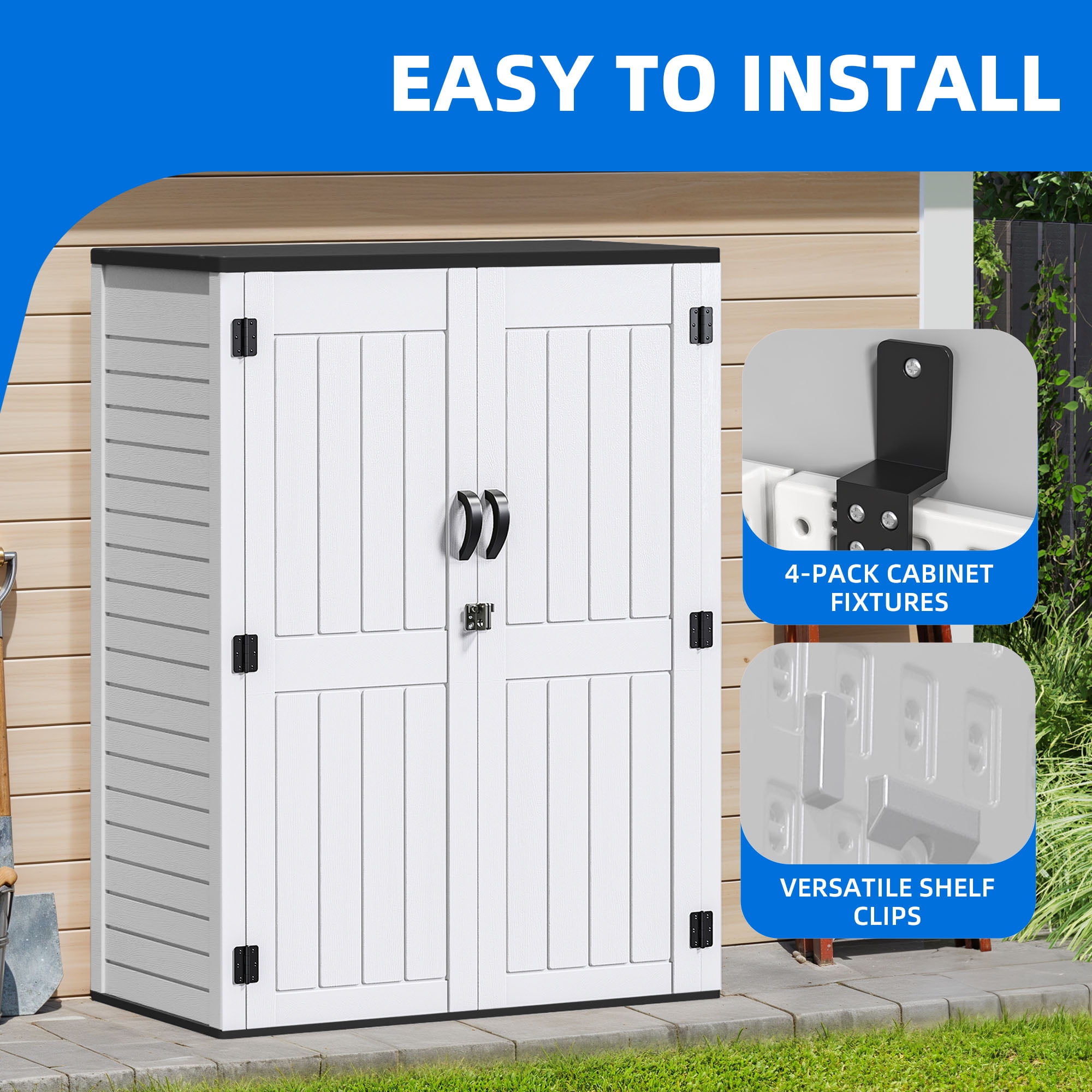Dextrus Tall Outdoor Storage Shed, Vertical Lockable Tool Storage Resin Shed for Garden, Garage, Patio, No Shelves Included, Off-White
