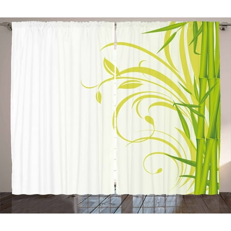 Green Curtains 2 Panels Set Bamboo With Artistic Fl Curly Green Curtains 2 Panels Set Bamboo With Artistic Fl Curly Leaves Asian Feng Shui Zen