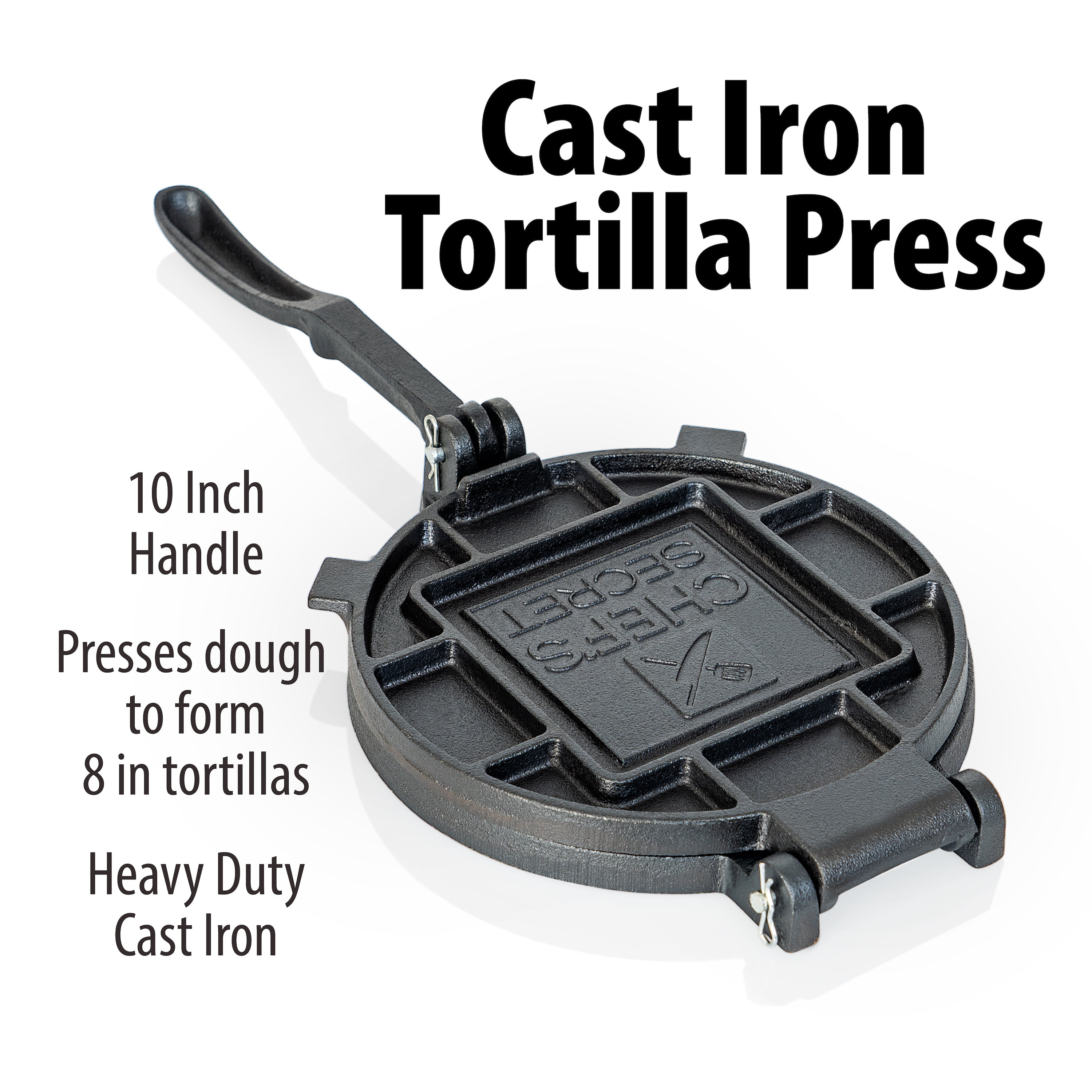 8-Inch Cast Iron Tortilla Presser with Handle Black 