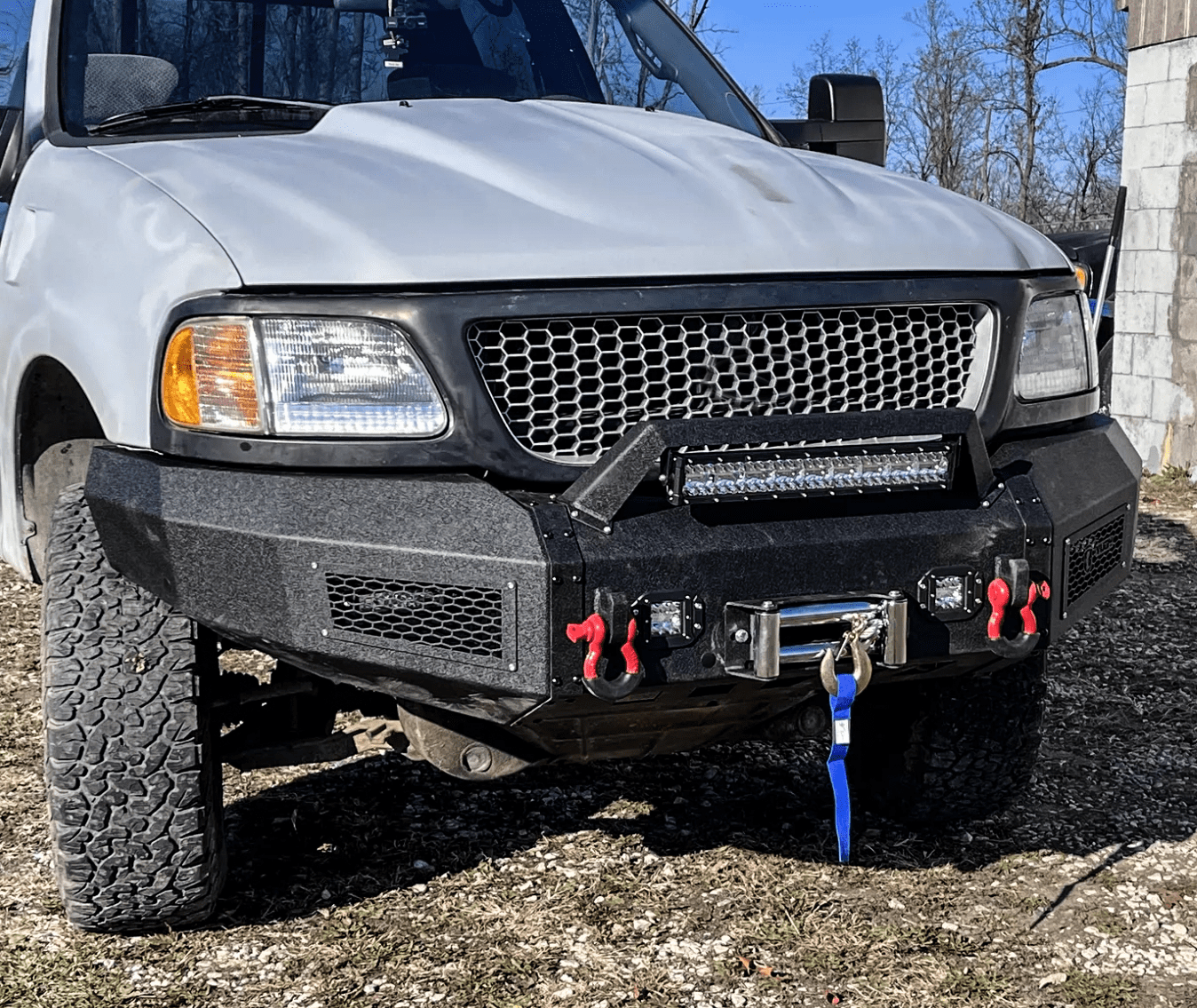 Vijay Compatible with 1997-1998-1999-2000-2001-2002-2003 Ford F150 Front and Rear Bumper Textured Black Steel with Light and D-ring