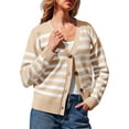 thumbnail image 2 of V Neck Button Down Long Sleeve Open Front Ribbed Knit Outerwear Womens Striped Cardigan Sweaters, 2 of 6