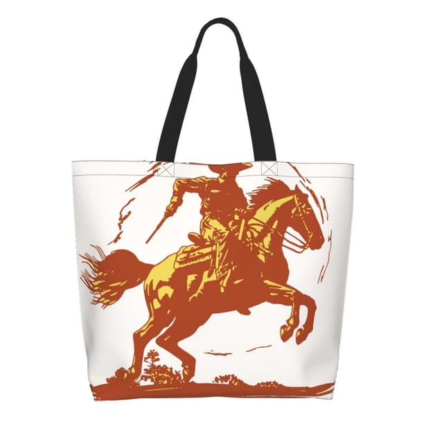 Disketp Vintage Cowboy On A Bronco Horse Bolsa Tote Estampada para Mujer, Bolso de Hombro y de Mano para Compras y Viajes