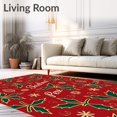 thumbnail image 2 of ODIKA 8'x10' Machine Washable Non-Slip Area Rug, Holly Pinecone with Snowflake Accents and Festive High Traffic Rug with Pad, Red, 623648, 2 of 8