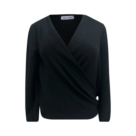 Long sleeve solid surplice blouse top