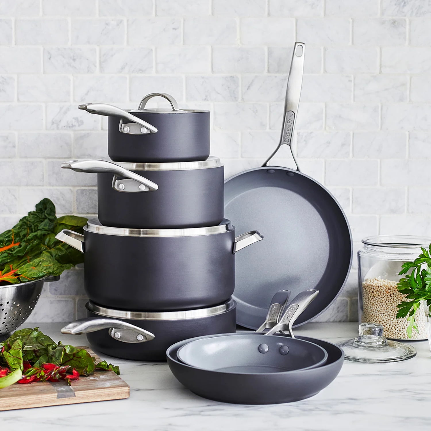 GreenPan Paris Pro Ceramic Nonstick Pots & Pans Cookware set, 11pc, Grey 