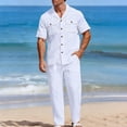 thumbnail image 3 of StSilkitty Mens 2 Piece Sets Solid Color Short Sleeve Button down Collared Shirts and Pants Outfits with Pockets Lightweight Casual Set, 3 of 8