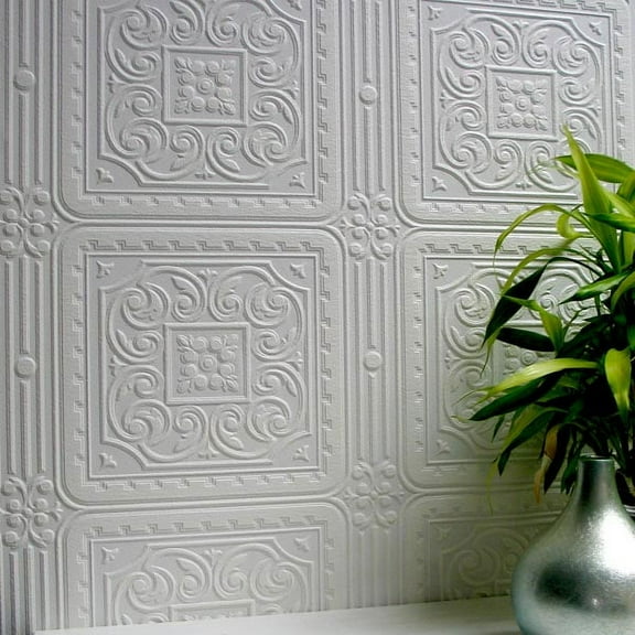 Brewster Turner Tile White Paintable Textured Vinyl Unpasted Vinyl Wallpaper, 20.9-in by 33-ft, 57.5 sq. ft.