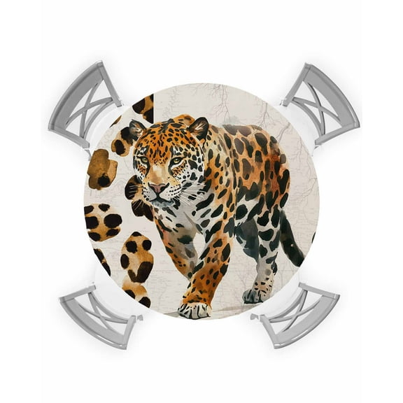 nqOlkjepod Vintage Leopard Round Tablecloth, Fitted Table Cover with Elastic for 36"-44" Round Tables, Modern Art Animal Watercolor Table Cloth Outdoor Indoor Dinning Party Waterproof Tablecloths
