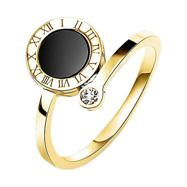 fheaev Digital Steel Ring Open Diamond Tail Ring Finger Ring