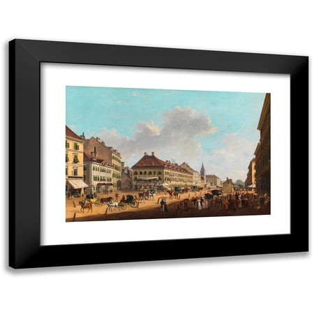 Franz Scheyerer 14x11 Black Modern Framed Museum Art Print Titled - The Jägerzeile with the Leopoldstadt Theater (1825)