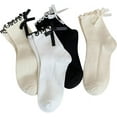 thumbnail image 1 of Xiao Hua Calcetines de mujer con lazo y volantes, informales, negros, blancos, suaves y transpirables, de algodón, 4 pares, 1 of 5