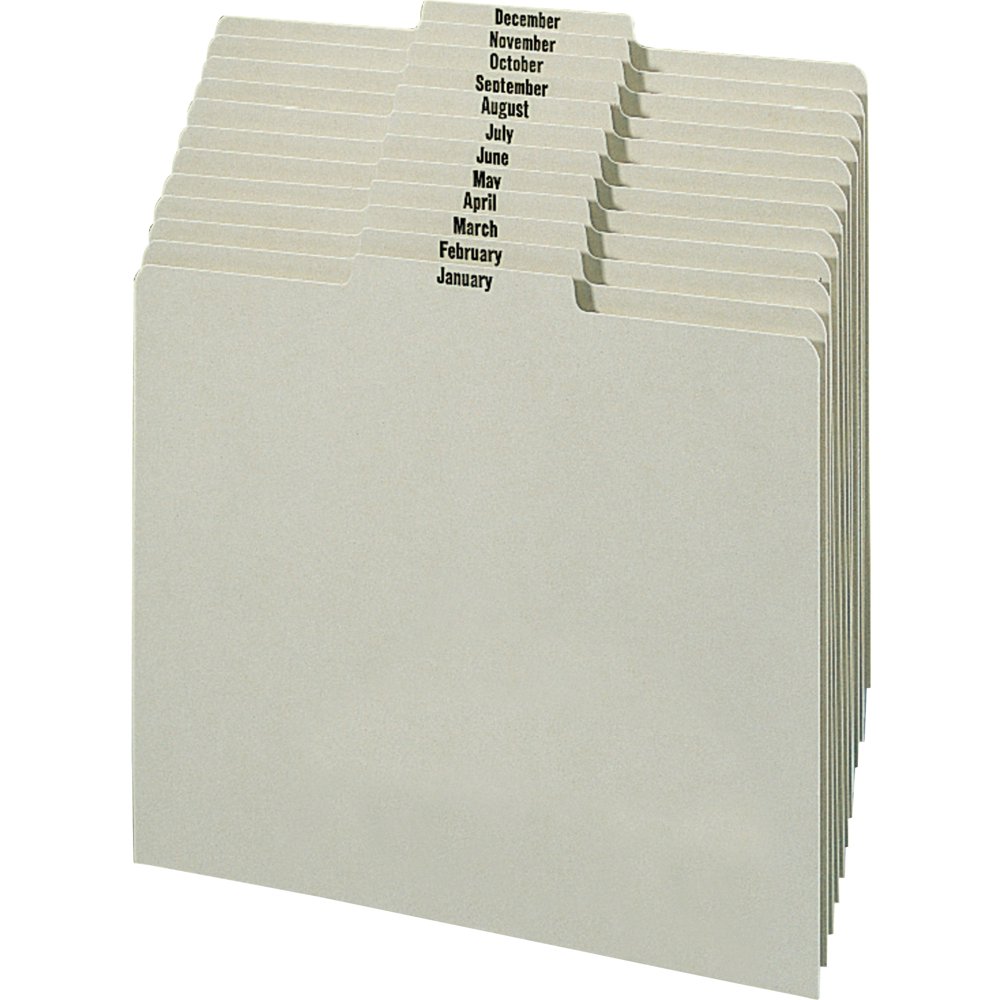 Smead Recycled Top Tab File Guides, Monthly, 1/3 Tab, Pressboard