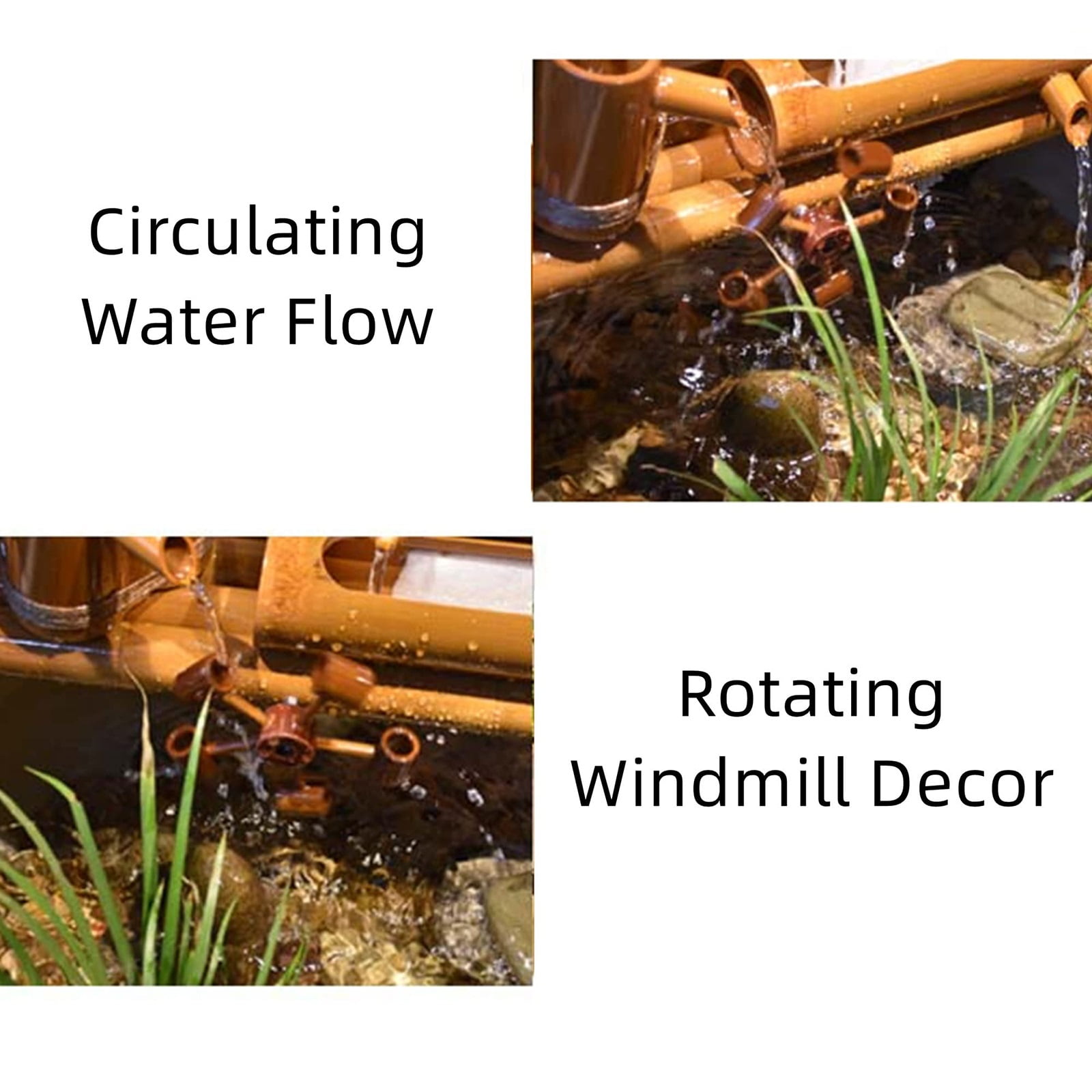 12" Bamboo Fountain Kit with Pump & Solar Powered Water Fountain with Water Wheel for Feng Shui Zen Indoor Outdoor Garden Patio