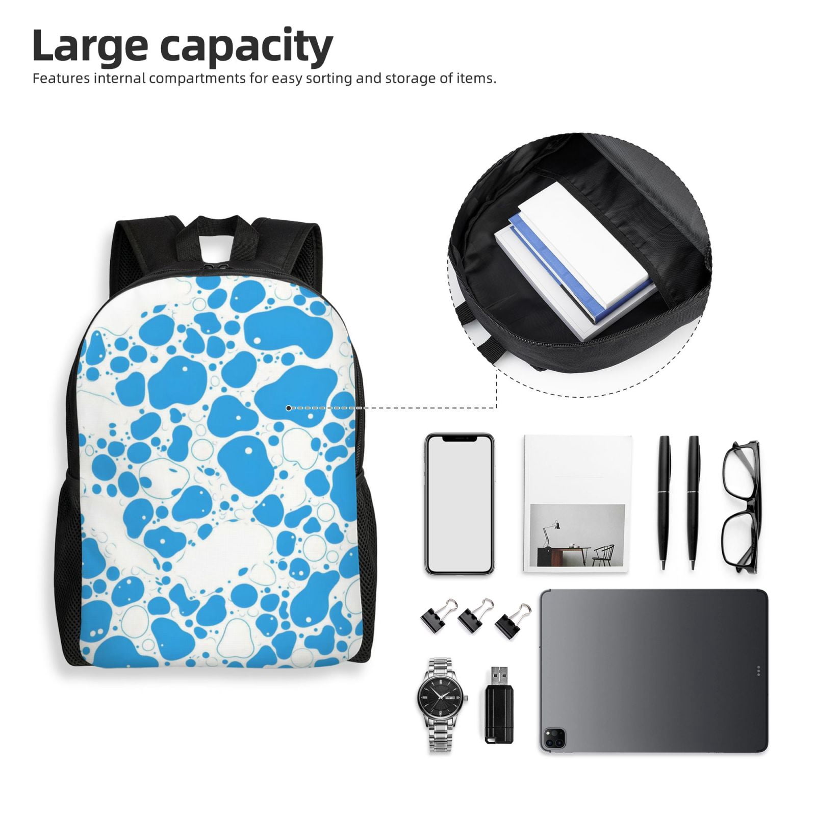 Single Side Full Backpack 16.1×11.8×4.5in Large Capacity Breathable Shoulder Belt Leisure Simple And Strong Bearing Capacity Milk Cow Skin Print Style Powderblue_3