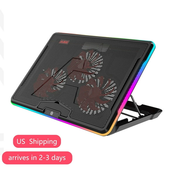 AJAZZ ANC160 Laptop Cooling Pad, Full Surround LED Strip, 15 Types of Lighting Effects, 3 Stepless Adjustment Quiet Fans, 7 Angle Adjustment Black