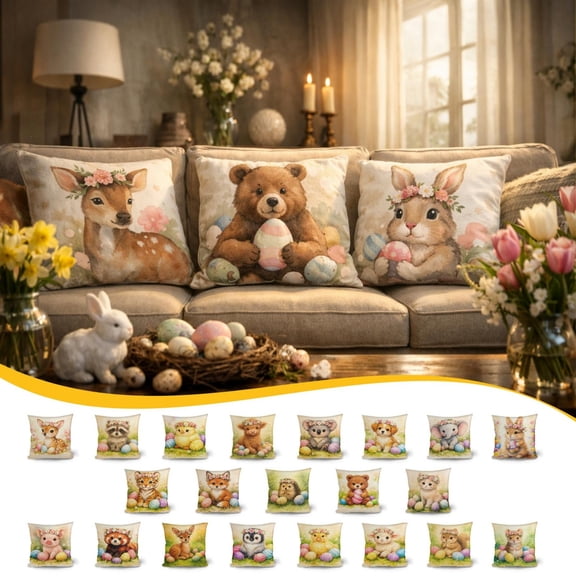 Throw Pillow Covers 18x18, aster Decorations Painted Style Pillowcase, Spring Decor for Bedroom Couch Cushion Cover, Multicolor