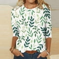 thumbnail image 2 of IROINNID Polyester Long Sleeve T Shirt for Women Casual Printed Loose T-shirt Mid-length Blouse Round Neck Tops,Green, 2 of 5