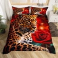 thumbnail image 1 of Cheetah Comforter Cover Leopard Print Bedding Set Twin,Romantic Red Flowers, 1 of 7