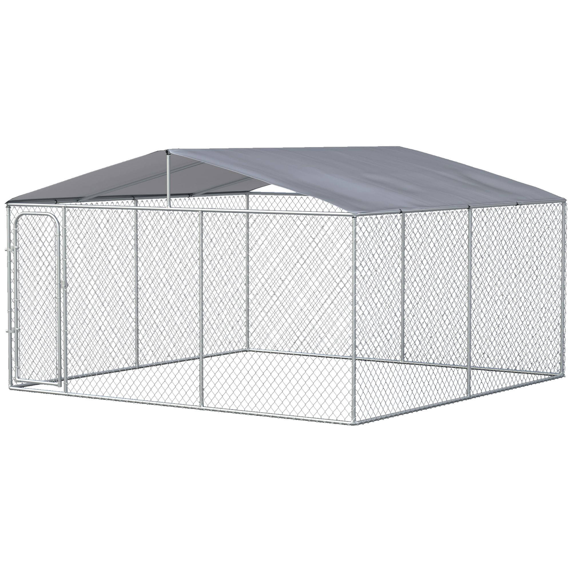 Dranite 13x13x7.5 FT Outdoor Dog Kennel, Galvanized Steel Fence with Waterproof Cover