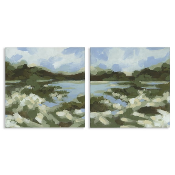 Stupell Industries Vivid Impressionist Landscape Landscape & Nature Painting Wrapped Canvas Art Print Wall Art, 17 x 17, Set of 2