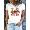 thumbnail image 2 of Just A Girl Who Loves Christmas Graphic Tee, Holiday Xmas Tree Hot Cocoa Casual Women's Short‑Sleeve Crew‑Neck Top, 2 of 10