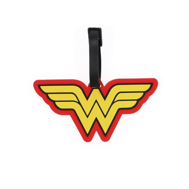 Etiqueta de equipaje plateada con el símbolo Wonder Woman de Buffalo DC Comics