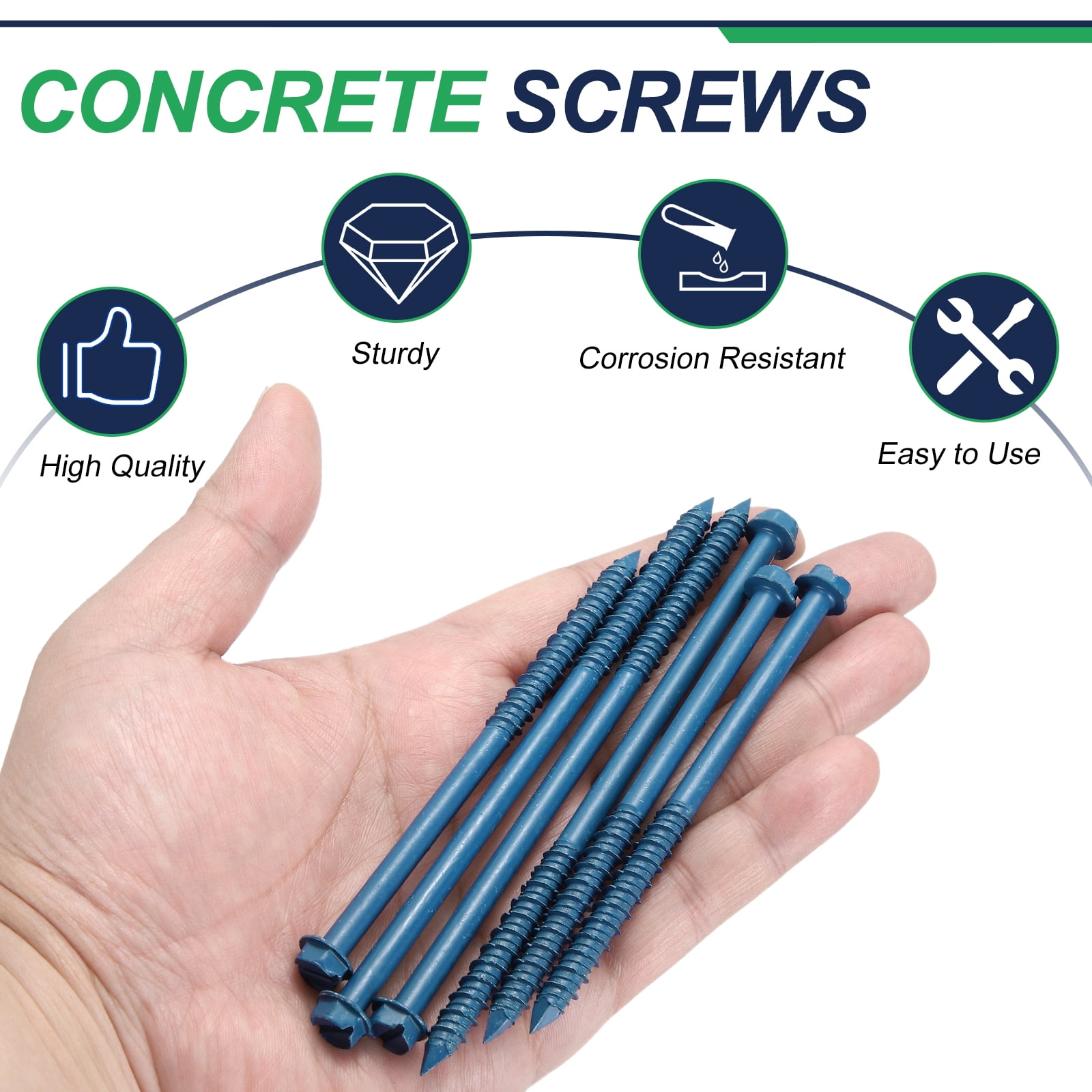 Uxcell 30 Pcs Slotted Hex Concrete Screws, 1/4"x5"Carbon Steel Concrete Screws Hexagonal Head Flange Slot for Anchoring to Masonry, Concrete Brick Stucco, Block Wall, Blue