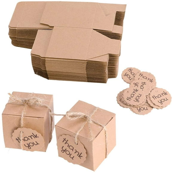 20pcs/10 Ensembles Créatifs Merci Boîtes de Bonbons Carte Cadeau d'Emballage en Papier Kraft Traite des Boîtes de Cadeaux Fournitures de Fête (Carré)