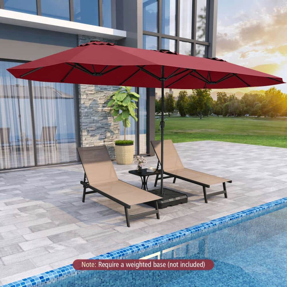 Demifill 15.5 FT Extra-Large Patio Umbrella, Shade with LED Solar Lights and Crank Handle for Outdoor, Red