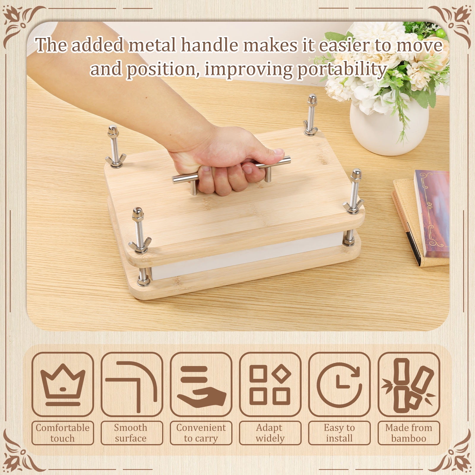 Toorise Wooden Book Press for Handmade Bookbinding Large Size Wood Bookbinding Press Easy to Use Multifunctional Manual Book Press With Handle for Craft Enthusiasts