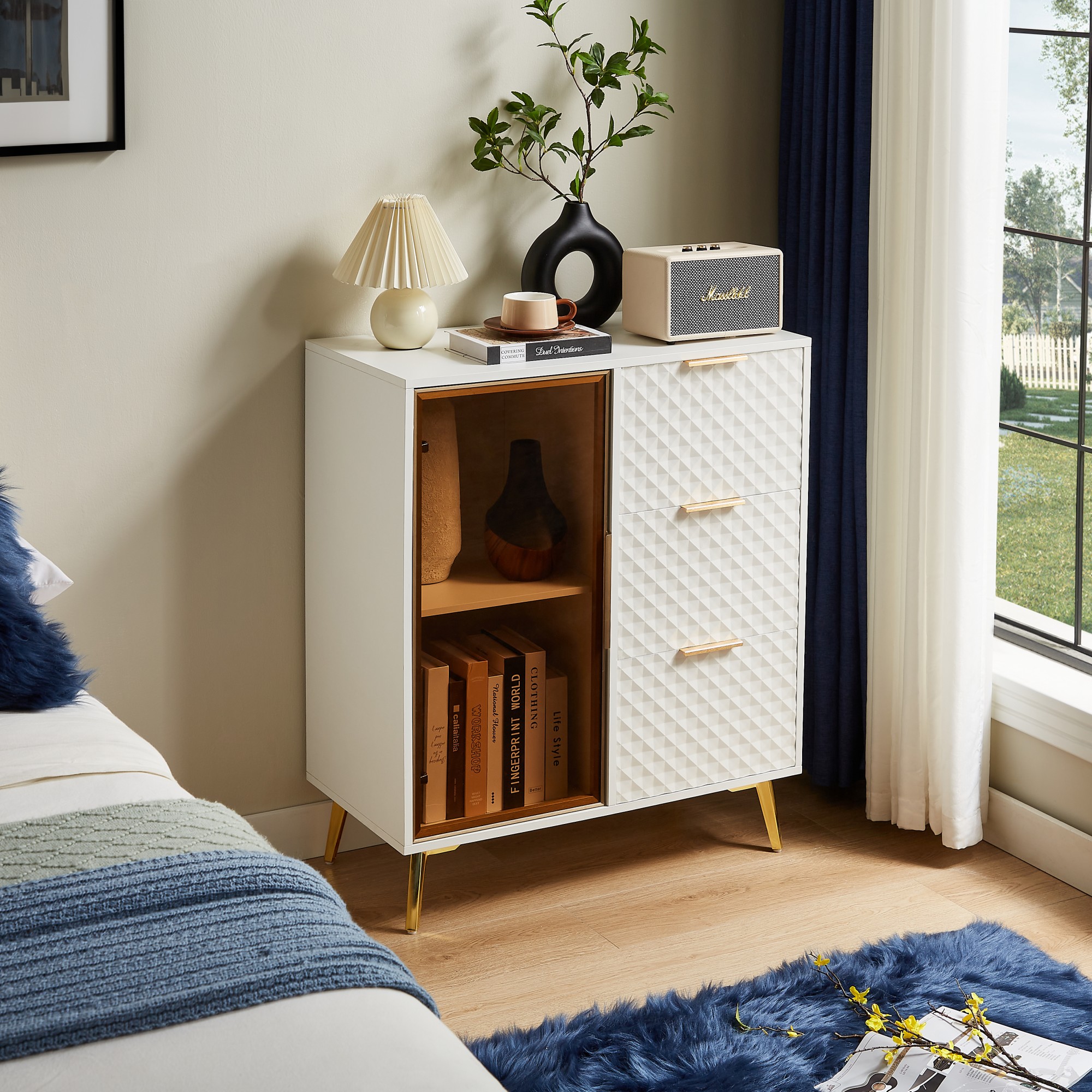 White Dresser for Bedroom with 3 Drawers,Modern Chest of Drawers Wooden Dressers with Metal Legs Adjustable Feet for Living Room