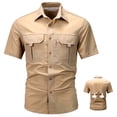 thumbnail image 4 of VSSSJ Men's Outdoor Fishing Shirt Quick Dry Short Sleeve Button Down Shirts Breathable Travel Hiking Work Shirt with Multi-Pockets Khaki XXL, 4 of 7