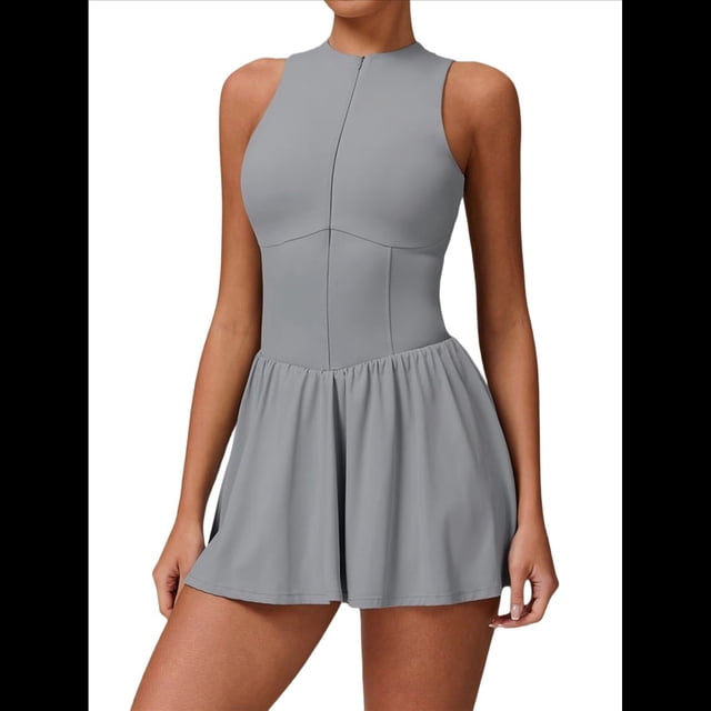 Vestido de Golf y Tenis para Mujer con Sujetador Incorporado, Pantalones Cortos con Cremallera, Corte Entallado, Falda Deportiva con Bolsillos Gris M