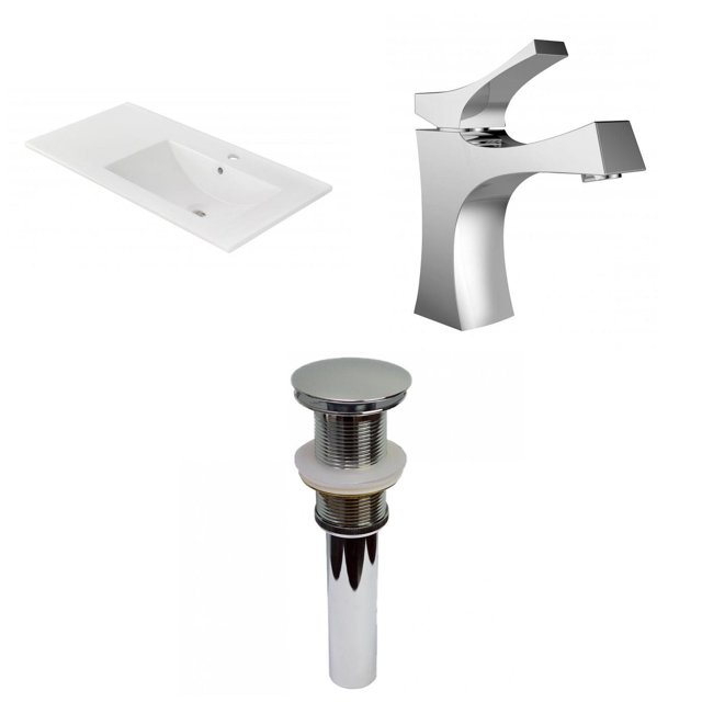 American Imaginations 35.5-in. W 1 Hole Ceramic Top Set In White Color - Drain Incl. AI-32987