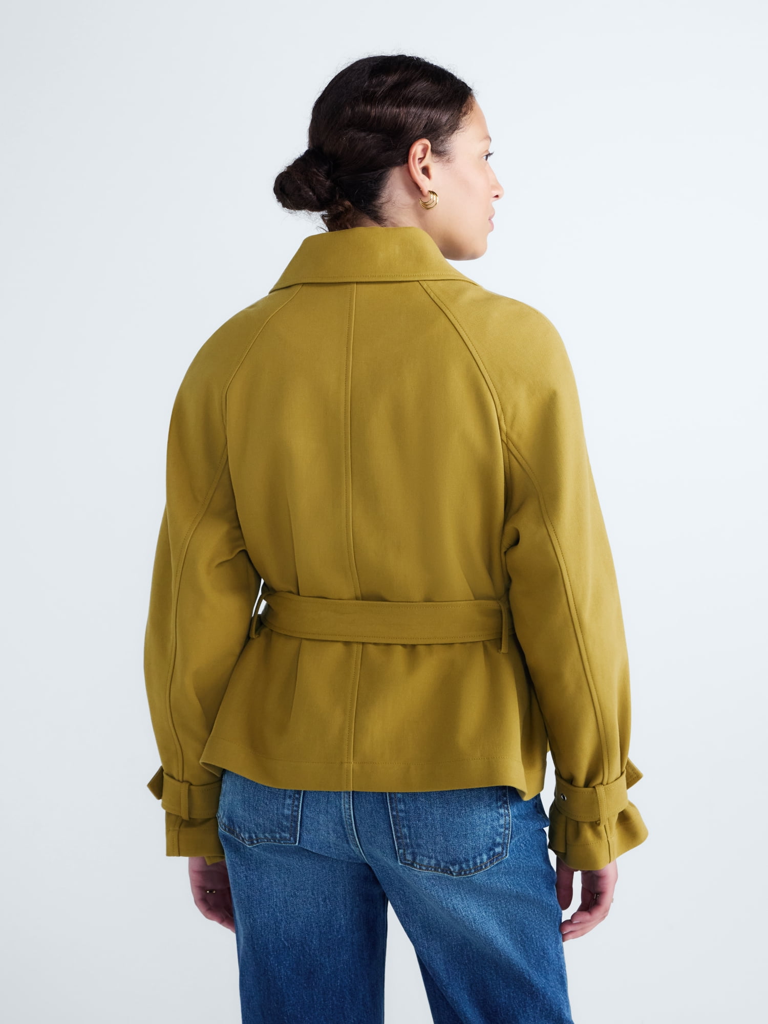 Free Assembly Women's Short Belted Cotton Trench Jacket, Sizes XXS-XXL