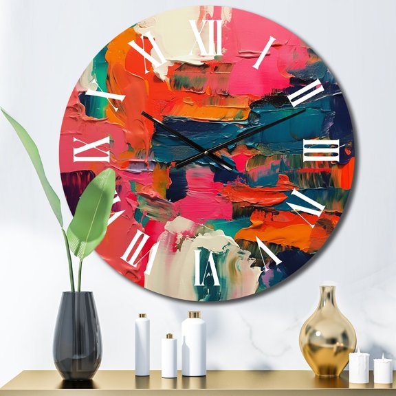 Designart "Fragments Of Reality Pink Blue Abstraction" Abstract Oversized Wall Clock