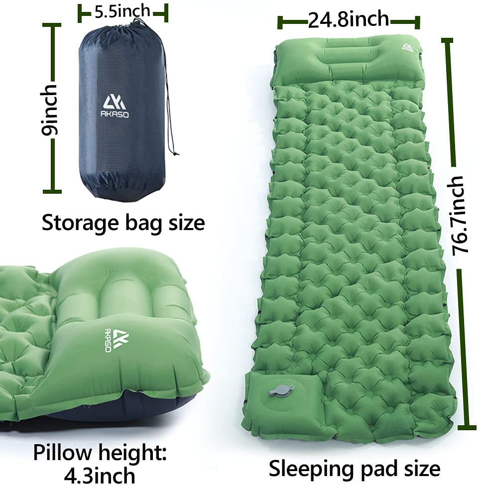 AKASO Sleeping Pad for Camping W/ Pillow, Self Inflatable Sleeping Mat by Foot Pump, Ultralight Waterproof Air Mattress - image 3 of 7