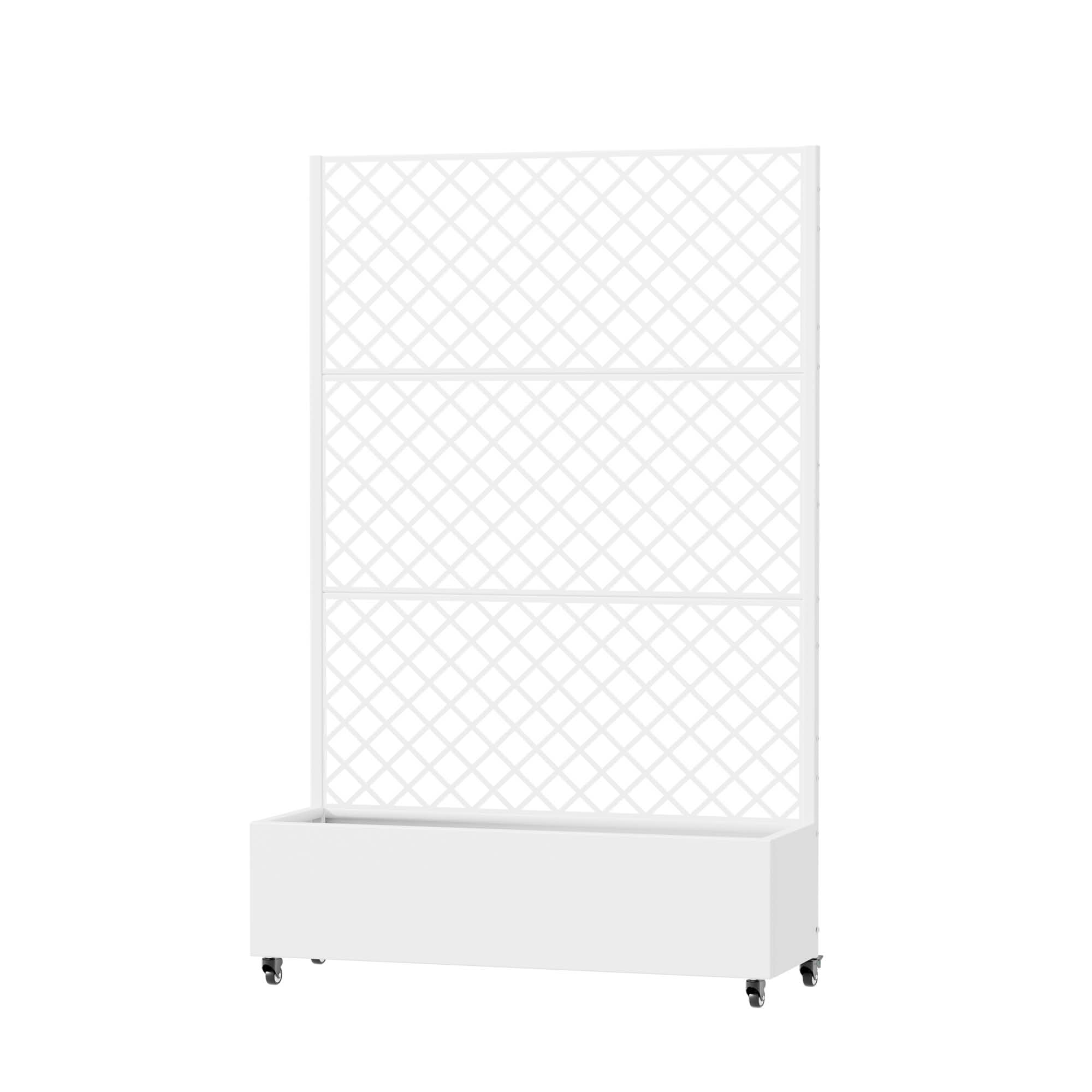 MAYEERTY 72X47" Metal Outdoor White Privacy Screen with Planter Box for Backyard & Garden, 3 Piece Set