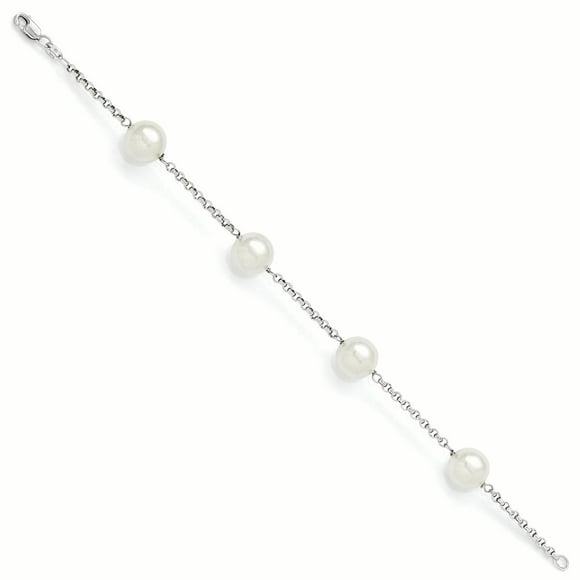 Sterling S Majestik Rh-pl 10-11mm Wht Imitat Shell Pearl 4 Station Bracelet 7.5 Inch "Bracelets