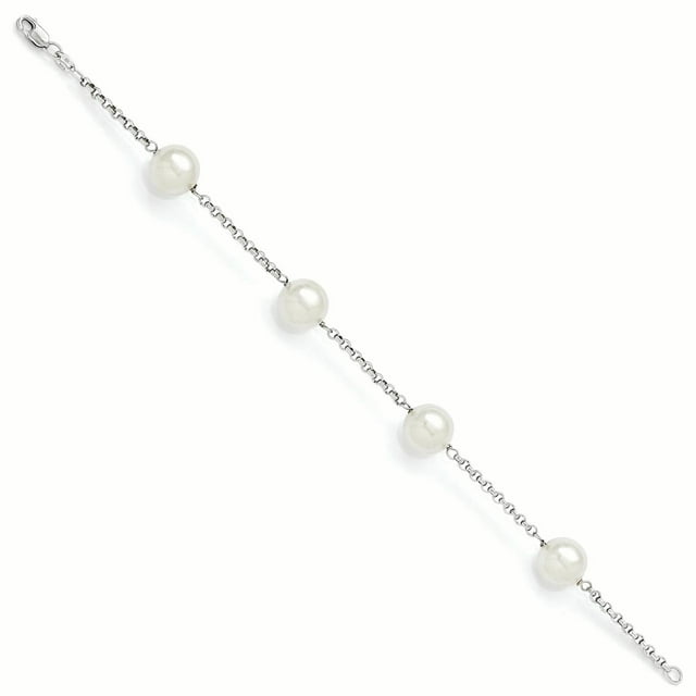 Sterling S Majestik Rh-pl 10-11mm Wht Imitat Shell Pearl 4 Station Bracelet 7.5 Inch "Bracelets