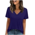 thumbnail image 3 of DDAPJ pyju Solid T-shirts for Women Loose Fit V Neck Short Sleeve Tees Summer Casual Athletic Tee Tops Blue M, 3 of 9