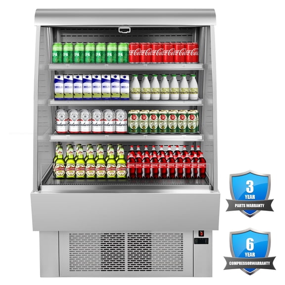 40 in. Open Air Merchandiser Commercial Grab Go Refrigerator in Stainless Steel 13.4 Cu.Ft. Auto Defrost 39.5''Wx35''Dx59.6''H
