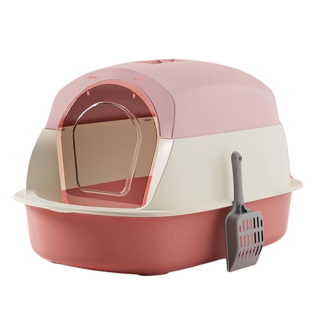 with Easy Clean Fully Enclosed Cat Toilet Front Entry Top Exit Durable for Pink